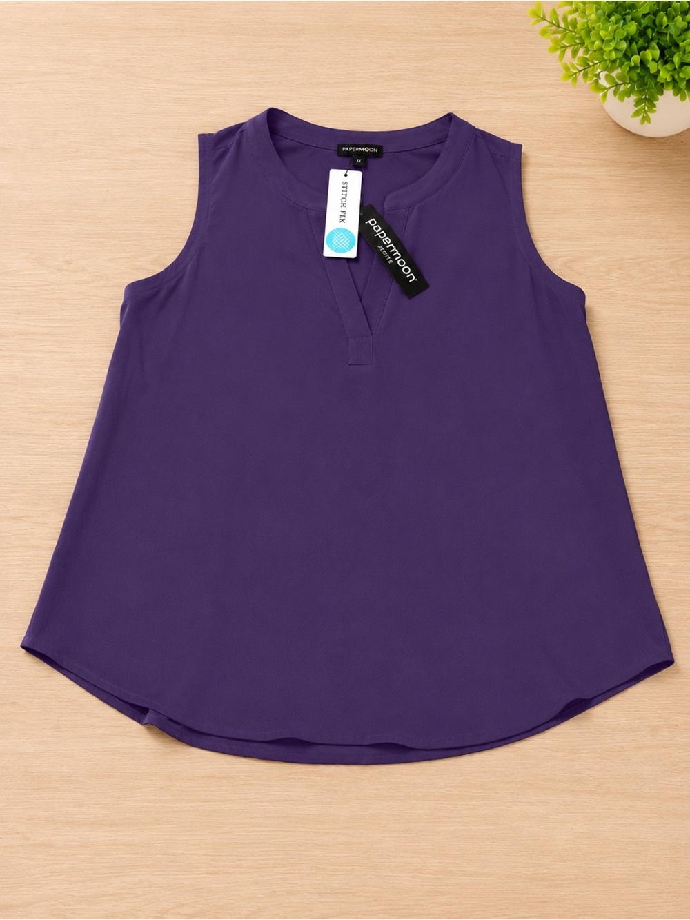 Papermoon Sleeveless Split-Neck Tank in Deep Purple